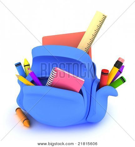 Bir dolu Schoolbag 3D çizimi