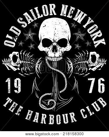 Vector illustration of sailor skull T shirt Graphic Design