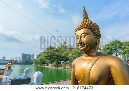 COLOMBO SRI LANKA - MARCH 24 2016: Buddha statues at Seema Malaka Temple in Colombo Sri Lanka.