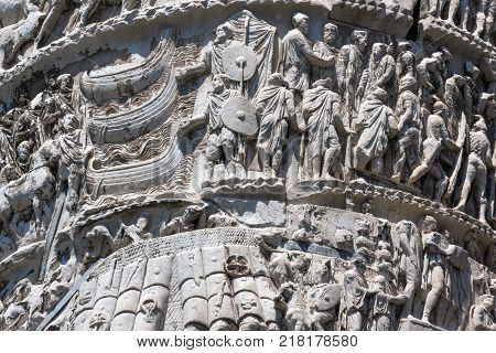 ROME, ITALY - JUNE 23, 2017: Amazing view of Marcus Aurelius Column in front of Palazzo Chigi in city of Rome, Italy