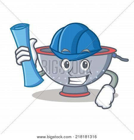 Architect colander utensil character cartoon vector illustration