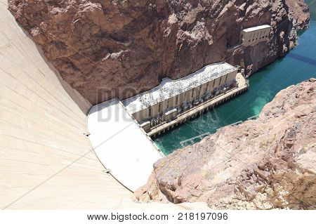 Hoover Dam on Colorado River at the Stateline of Nevada-Arizona. USA