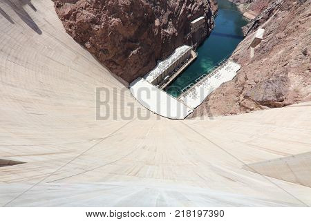 Hoover Dam on Colorado River at the Stateline of Nevada-Arizona. USA