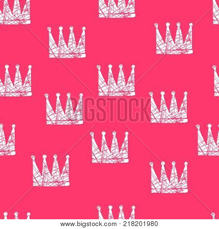 Hand drawn Various crowns set, vector illustration doodle cute style.