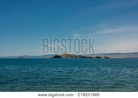 View of the island Oltrek, Maloe More strait, lake Baikal