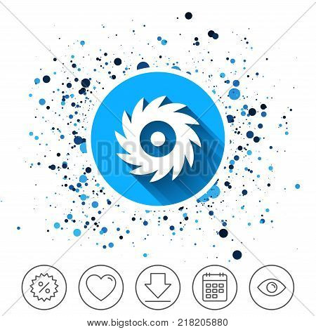 Button on circles background. Saw circular wheel sign icon. Cutting blade symbol. Calendar line icon. And more line signs. Random circles. Editable stroke. Vector
