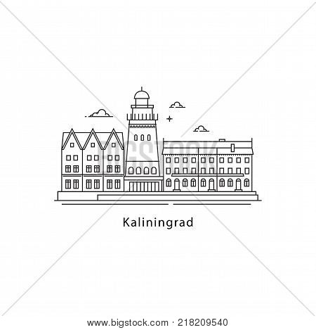 Kaliningrad logo isolated on white background. Kaliningrad s landmarks line vector illustration. Traveling to Russia cities concept