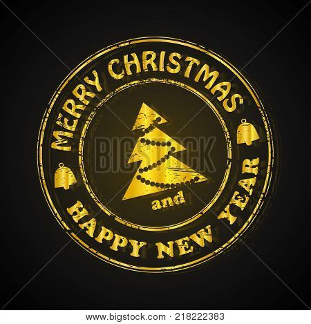 Isolated Stamp Christmas and Happy New Year Greeting Banner, vector