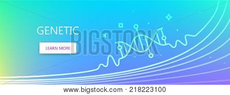 Blue colored medicine related vector banner with Genetic word and DNA icon in outline style.