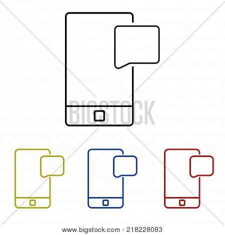 Linear phone icon with message in four colors.