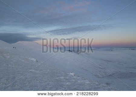 Winter snow scene on Pen y Fan mountain in the Brecon Beacons National Park, UK