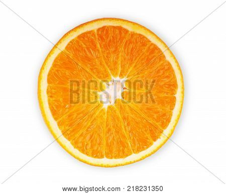 Slice of fresh orange isolated on white background