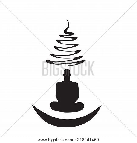 Meditation Human silhouette isolated on white background Vector illustration