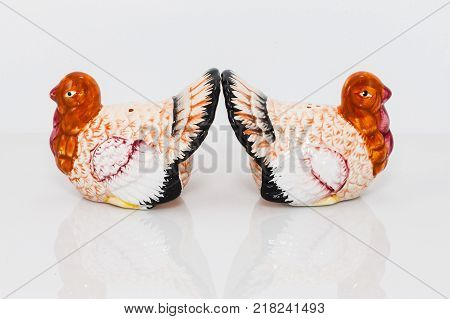 a ceramic turkey salt and pepper shaker set