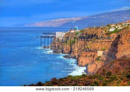 Beautiful panoramic view over Los Realejos seacoast and ocean in Garachico region, Tenerife - Spain