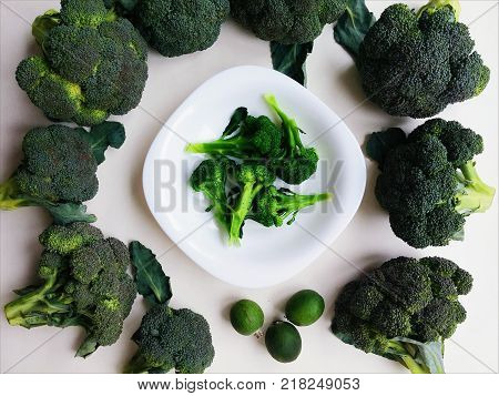 Branches of cabbage of a broccoli on a white background