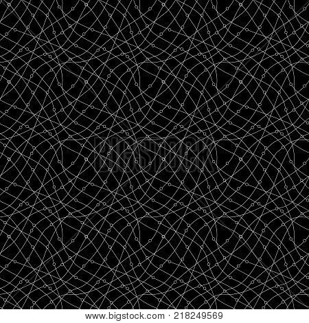 Wavy line pattern, mesh, seamless background. Abstract vector washed effect. Irregular abstract grid texture with a diagonal direction. Grunge backdrop of black and white.