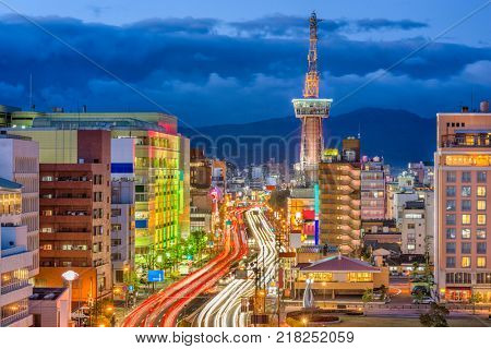 Beppu, Kyushu, Japan downtown skyline.