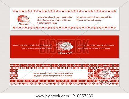 The bright corporate identity with fish and ornaments in ethnic style. Cover for banners posters brochures flyers. Vector.
