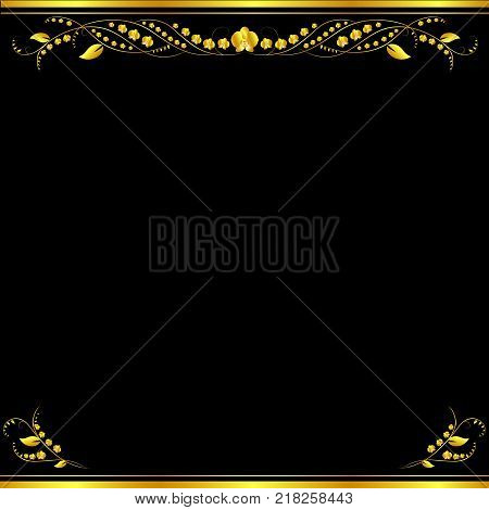 Golden curls with orchids on a black background with velvety texture for business cards