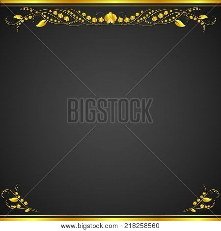 Golden curls with orchids on a black background with velvety texture for business cards