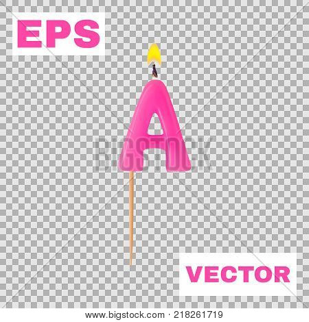 Realistic candle letter A isolated on transparent background. 3d. Stock - Vector illustration