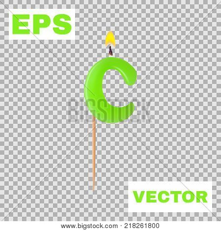 Realistic candle letter C isolated on transparent background. 3d. Stock - Vector illustration