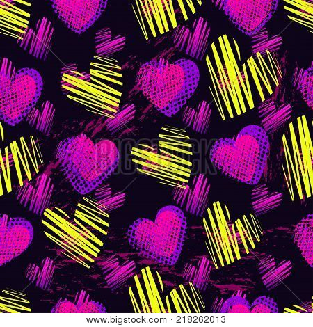 Abstract Seamless Heart Pattern For Girls,boys. Creative Vector Background With Hearts, Cute Girlish
