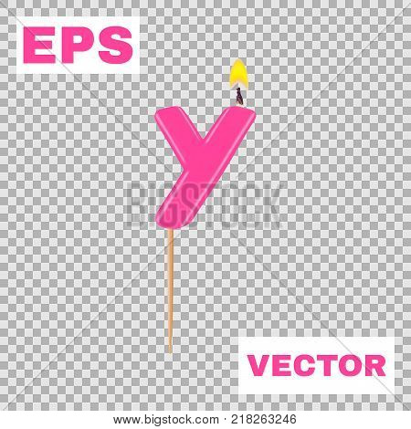 Realistic candle letter Y isolated on transparent background. 3d. Stock - Vector illustration