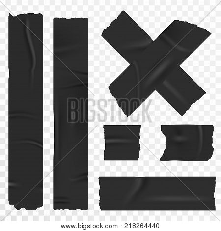 Adhesive tape set on transparent background. Realistic duct tape scotch stripes. Vector
