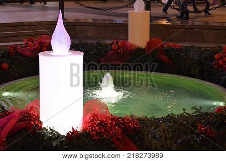 Advent wreath at Mandusevac fountain in Zagreb, Croatia