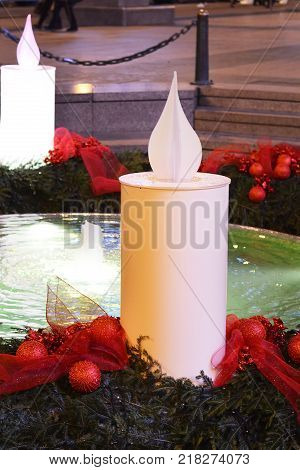 Advent candles at Mandusevac fountain in Zagreb, Croatia