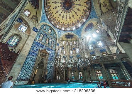 ISTANBUL TURKEY: Interior of Sokollu Mehmet Pasha Mosque is an Ottoman mosque located in Kadirga by architect Sinan on October 2 2017