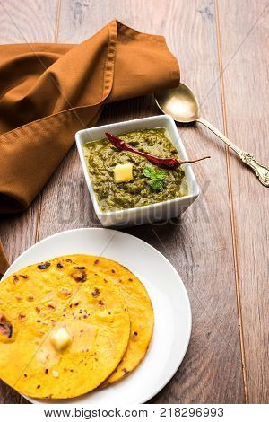 Sarson Ka Saag Makki Ki Roti popular north indian main course menu usually prepared in winter season