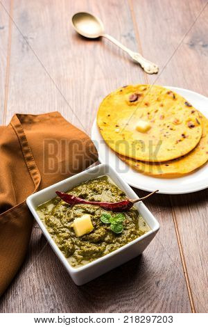 Sarson Ka Saag Makki Ki Roti popular north indian main course menu usually prepared in winter season