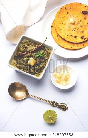 Sarson Ka Saag Makki Ki Roti popular north indian main course menu usually prepared in winter season