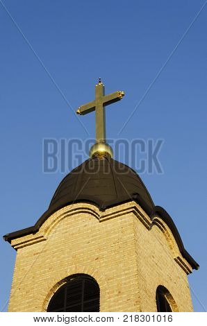 orthodox church monastery chapel. church top with cross