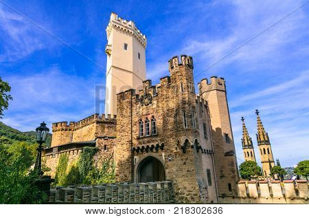 Landmarks of Germany -medieval castle Stolzenfels in legendary Rhine river
