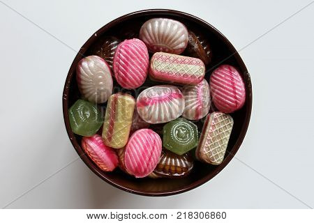 Old - fashioned candy in jar close up.