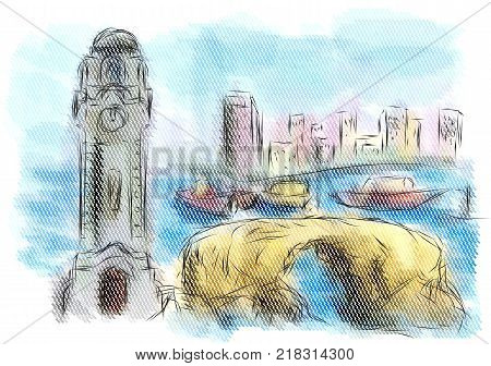 Antofagasta city abstract illustration on multicolor background