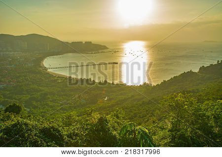 panorama of the city of Sanya, a view of the city in the highest point, the island of the Phoenix. Asia