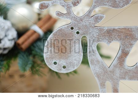 Close Up Christmas Reinder with Fir branch