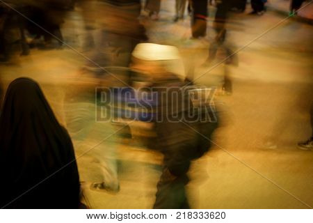 Motion blur of people walking