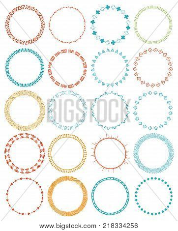 Hand-drawn ethnic brushes set. Artistic vector collection of design elements tribal geometric ornament. Pattern brushes with conors and tails are included in EPS file