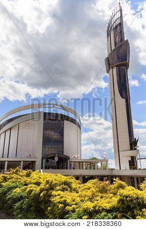 CRACOW POLAND - JUNE 30 2017: Divine Mercy Sanctuary in Lagiewniki. It is a sacral complex associated with the life and activity of Saint Faustyna Kowalska.