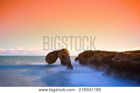 Bufones De Pria In The Coast Near A Cliff In Asturias.