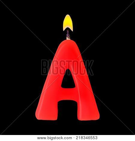 Realistic candle letter A isolated on black background. 3d. Stock - Vector illustration