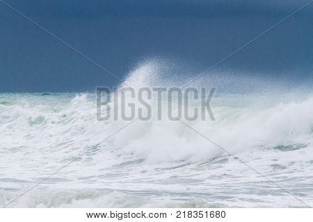 Sea water background. Beautiful breaking waves in the sea.