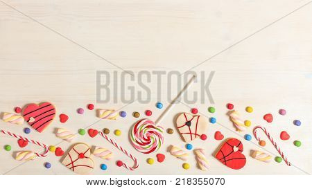 Colorful Party Accessories On Wooden Background, Top Niew, Copy Space