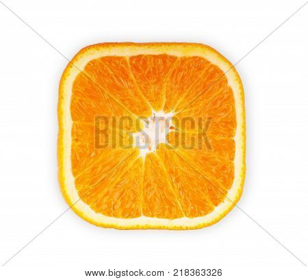 close-up view square slice of orange Isolated, Reflection, One, Summer, Fresh, Succulent, Health, Natural, Food, Diet, Tasty, Sweet, Juicy, Break